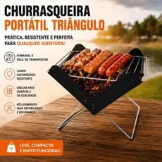Churrasqueira Portátil Pequena Triângulo A Carvão Grelha Inox Dobrável Para Área Gourmet