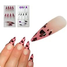 Kit 12 Peças Unhas Postiças Realistas Decoradas Formato Stiletto Grande Fácil Aplicação Nail Art