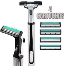 Aparelho de Barbear Lâmina Dupla com 4 Cartuchos e Fita Lubrificante Antialérgico Refil Multiuso