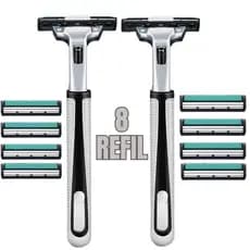 Kit 2 Barbeador Premium com 8 Recargas Fita Lubrificante e 2 Lâminas P/ Barba Depilação Antialérgico