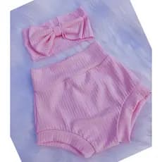 TAPA FRALDAS MENINA - CONJ. 2 ITENS - SHORT + TIARA - DO RN AO GG - BEBÊS - INFANTIL- CANELADO