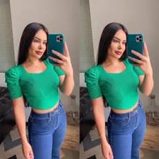 Blusa cropped tricô princesa manga curta romântica bufante estruturado