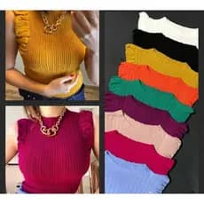 Blusa tricô garrafinha babados modelo feminino com detalhes nas mangas