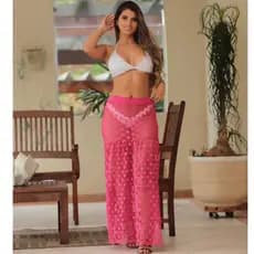 Saia de praia feminina para saída modelo poá tule longa