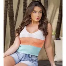 Blusa Regata Feminina Canelada listrada colorida moda verão tricô modal