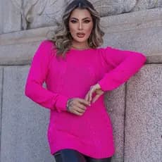Blusa suéter gola fechada manga coméia alto relevo moletom grosso inverno trico feminino ótima qualidade