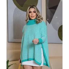 Blusa feminina estilo poncho longo gola alta, peça feminina para inverno frio