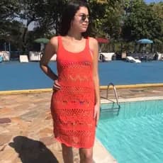 Saída de praia feminina estilo tricô vestido bata regata detalhada