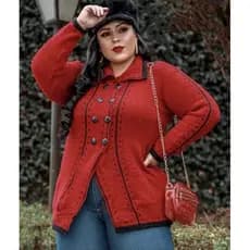 Casaco feminino com detalhes de botões tamanho grande plus size tricô tricot linha, sobretudo feminino, moletom moda outono inverno