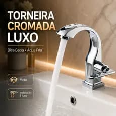Torneira Para Banheiro Cromada Luxo Bica Baixa Cuba Bancada Mesa Água Fria