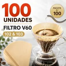 100 Filtro de Papel Coador de Café V60 102 103 Cafeteria Artesanal Pacote C/ 100 unidades Cone