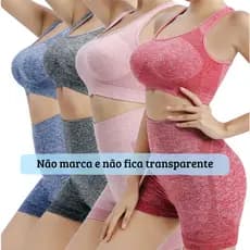 Conjunto Fitness Feminino Top com Bojo e Short Cintura Alta Empina Bumbum Sem Costura Academia Yoga P ao G