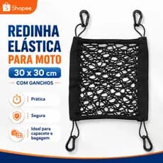 Rede Elástica para Moto 30x30cm Dupla Camada com Ganchos Redinha Aranha para Capacete Bagagem e Carga