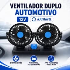 Ventilador Duplo Automotivo 12V Rotativo Ajustável Carro Van Caminhão