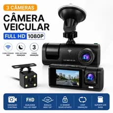Câmera Veicular 3 Canais WiFi Full HD 1080p DVR Visão Noturna Para Carro