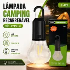 Lâmpada De Camping LED Recarregável USB-C Luz Quente Com Gancho