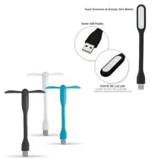 Kit Mini Luz Led Luminária Notebook Usb Flexível + Mini Ventilador Portátil Haste