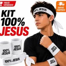 Faixa 100% JESUS E PAR DE MUNHEQUEIRAS FAIXA DE CABELO HEADBAND TIARA FAIXA NEYMAR ADULTO INFANTIL JOVEM CRIANÇA BRASIL