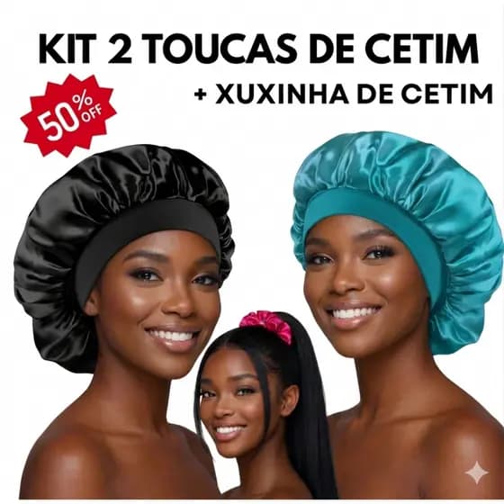 Kit 2 Toucas de Cetim Faixa + Xuxinha Antifrizz para Proteção Capilar