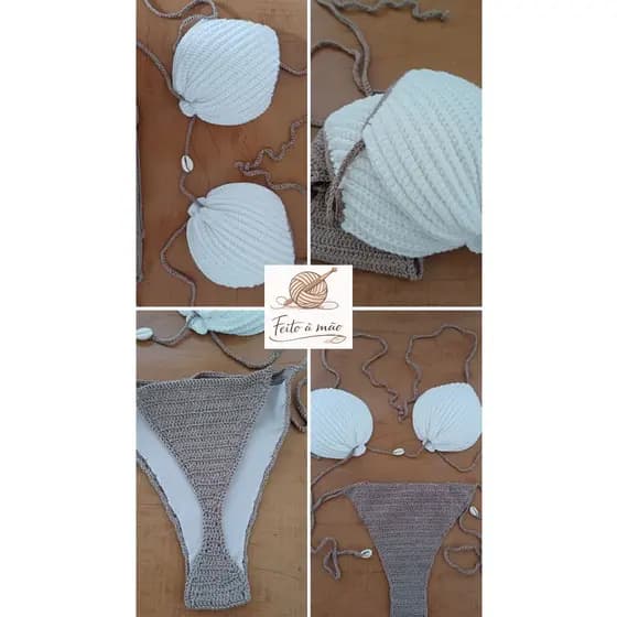 Biquíni Concha de crochê , top, biquini, biquini crochê feito à mão, Moda Verão 2026, biquini crochê