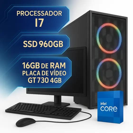 Computador Gamer Completo i7 3.6Ghz - 16GB - 960GB - GT730 4GB - Monitor 20"