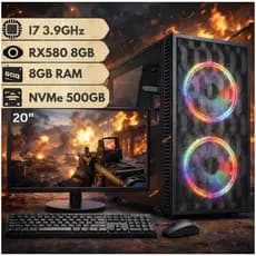 Computador Gamer Intel Core i7 Placa de Vídeo RX580 8GB com NVMe 500GB e 8GB RAM C/ Monitor 20"