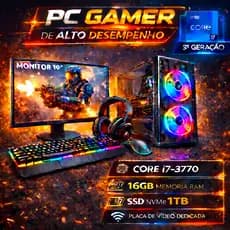 PC Gamer Completo i7 3Gen - 16GB RAM - SSD Nvme 1TB - Placa de Vídeo 4GB - Monitor 19"