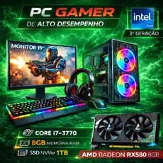 Computador Gamer Completo i7 - SSD 1TB Nvme - 8GB de RAM - Placa de Vídeo RX580 8GB - Monitor 19"