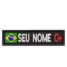 Tarja de Identificação COM Bandeira, Nome e Tipo Sanguíneo Bordado Tag com 10x2,5cm Fecho de Contato