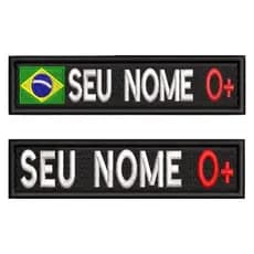 Tarja com Nome e Tipo Sanguíneo Bordado Patch 10x2,5cm Tag Identificação com fecho de contato.
