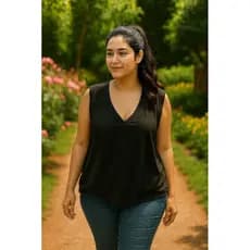 Blusa malha podrinha sem manga regata gola V