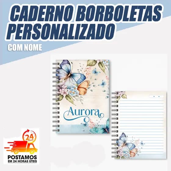 Caderno Borboletas Floral A5 Personalizado – Envie o Nome no Chat