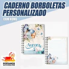 Caderno Borboletas Floral A5 Personalizado – Envie o Nome no Chat