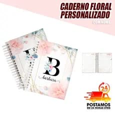 Caderno Floral Personalizado / Rosa e preto /Letra e Nome / Capa Dura / Envie o nome no chat