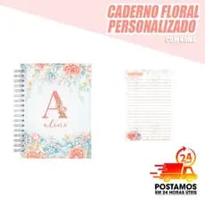 Caderno Floral Personalizado A5 / Laranja e Azul / Letra e Nome / Capa Dura / Envie o nome no chat