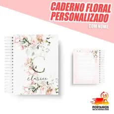 Caderno Floral A5 Personalizado - Feminino - Com Letra e Nome - Envie o Nome no Chat