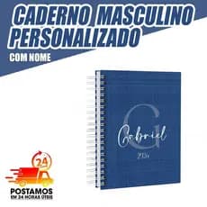 Caderno Masculino A5 Personalizado com Letra e Nome – Capa Dura 100 Folhas - Envie o nome no chat