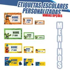 Kit 132 Etiquetas Adesivo Escolar / Meninos / Personalizada / Vários temas / envie o nome e série no chat