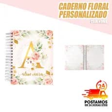 Caderno Floral Personalizado / Rosa e amarelo /Letra e Nome / Capa Dura / Envie o nome no chat