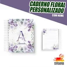 Caderno Floral Personalizado / Violeta /Letra e Nome / Capa Dura / Envie o nome no chat