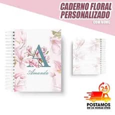 Caderno Floral Magnólias / Personalizado / Letra e Nome / Capa Dura / Envie o nome no chat