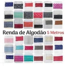 5m Renda Algodão 3cm 3,2cm 3,5cm 3,6cm 10cm 3,7cm 4cm 4,5cm 4,8cm azul preto vermelho confecção decoração RA3-5m