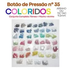 Botões de Pressão 35 Tic-Tac 9,5 mm Colorido Latão Arinho Niquelado 9,5mm Garra Longa  roupa infantil Botão BP35