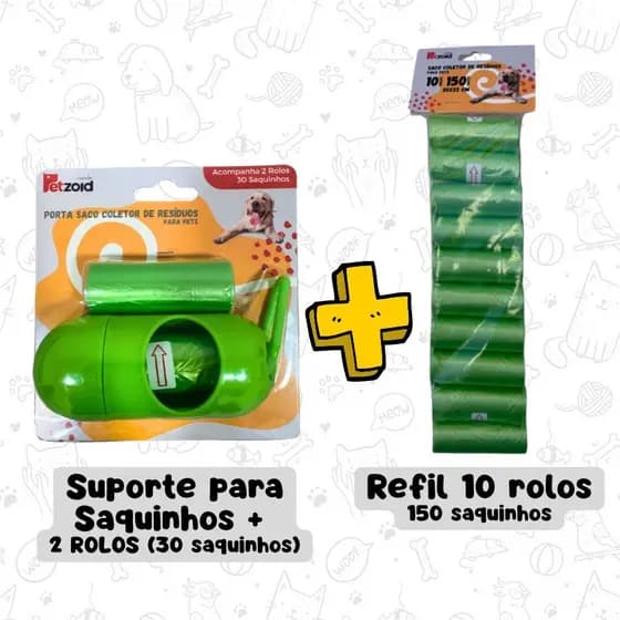 Kit Suporte Cata Caca Saquinhos Higiênicos para Cachorros, Cães, Pets, Gatos + Refil 150 Saquinhos