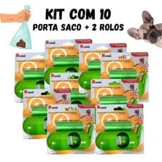 Kit 10 Porta Saco + 2 Rolos de Saquinhos Higiênicos Cata Caca para Cachorro, Cão, Gato, Pet