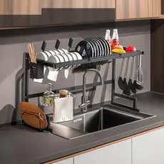 Escorredor Rack Aço Inoxidável Preto, 65cm, escorredor de louça inox, escorredor de pratos