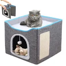 Casinha Casa Gato Toca Nicho Cama Pet C Arranhador Mdf Lindo Cinza-escuro