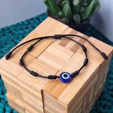 Pulseira 7 Nós com Olho Grego Preta - Amuleto de Proteção
