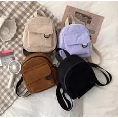 Mochila Feminina Veludo Pequena Casual Retrô Bolsa Dia a Dia Passeio Escola Trabalho Mochilinha Mini Bolsa Bolsinha