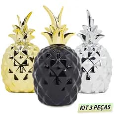 Kit 3 Enfeite Mesa Abacaxi Decorativo Estatueta Escultura Objeto Decoração Para Festa Jardim Rack Sala Quarto Cozinha